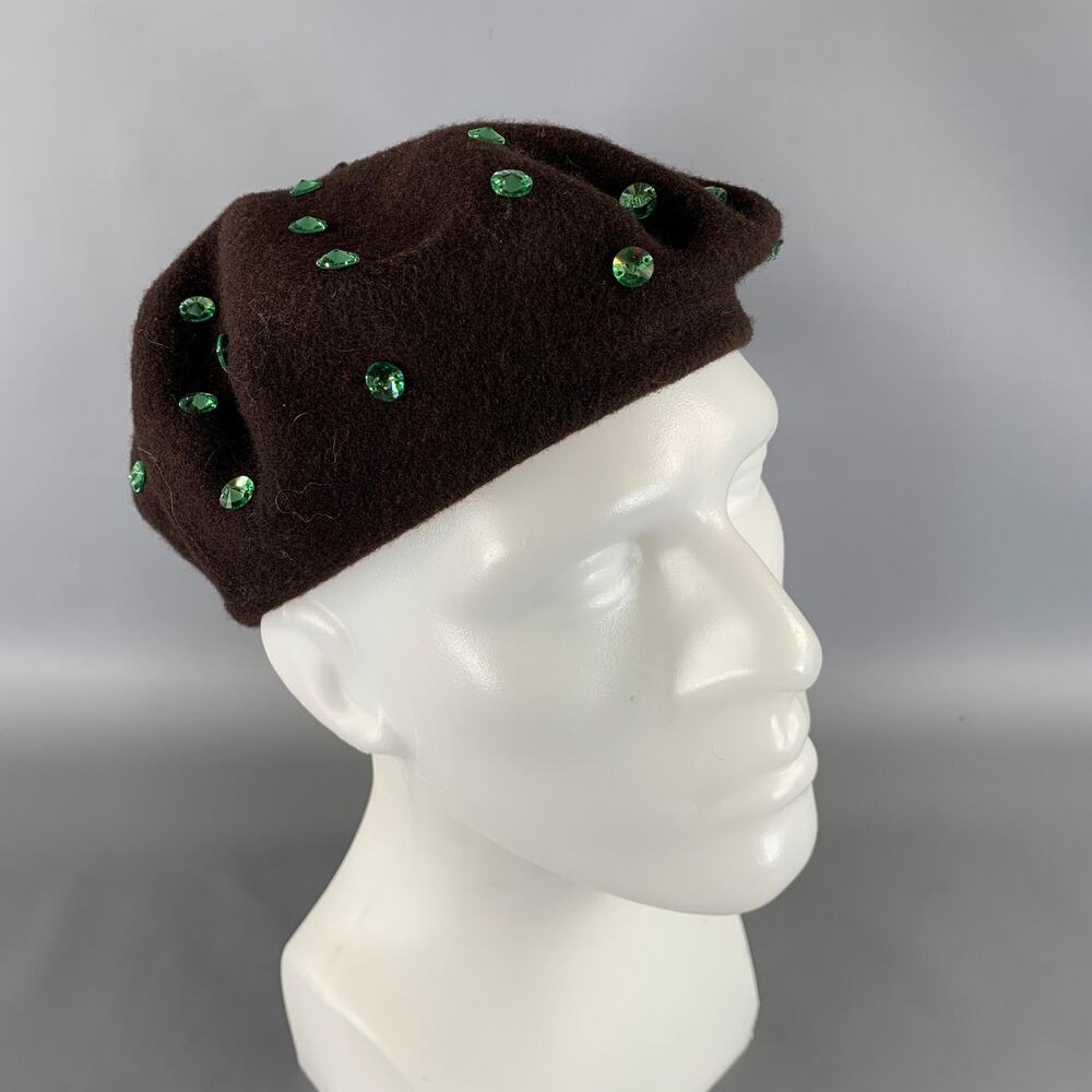 DOLCE & GABBANA Brown Green Crystaled Wool Hats